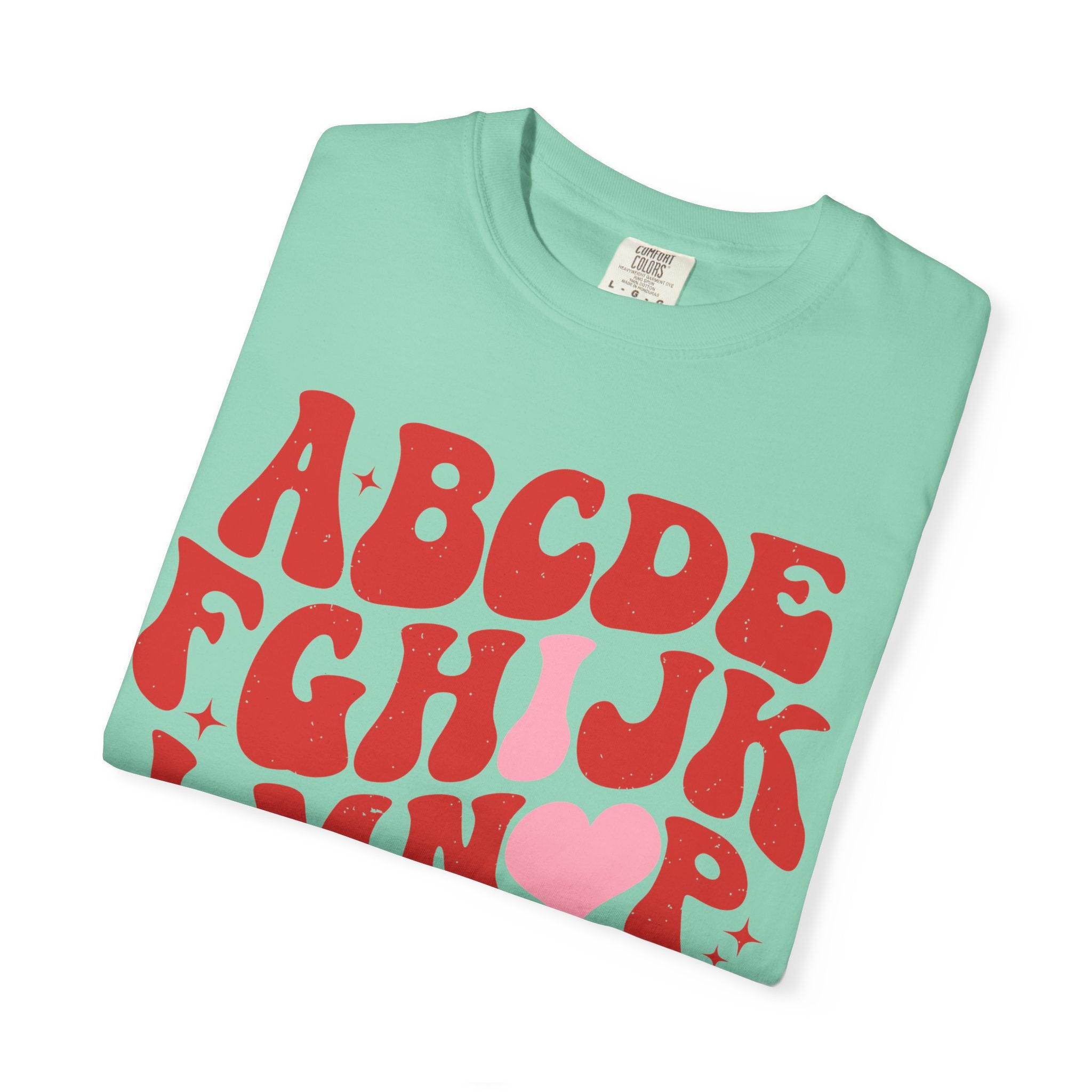 Retro Alphabet Heart T-Shirt — Funky Vintage ABC Graphic Tee