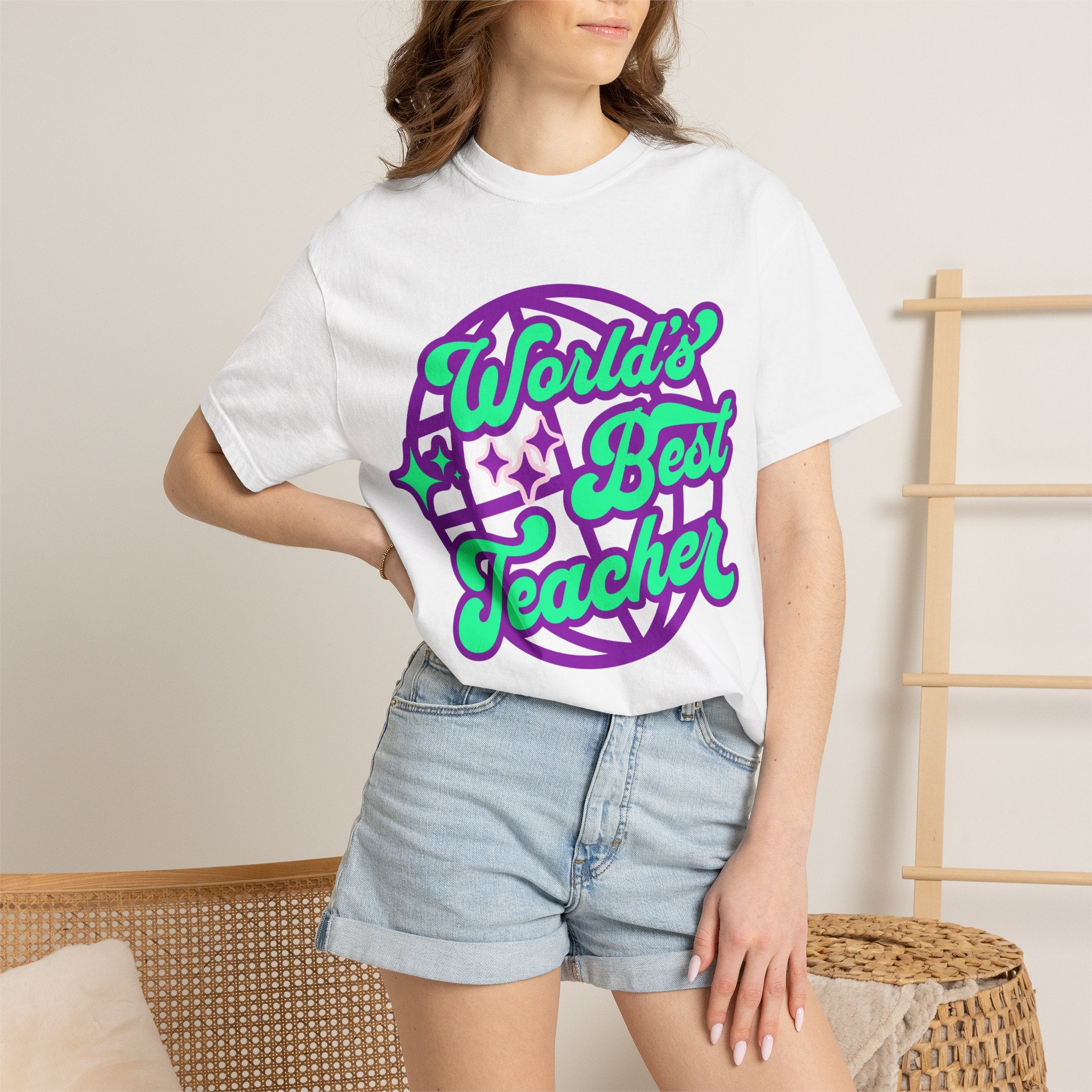 World's Best Teacher T-Shirt — Retro Globe Design, Gift for Educators