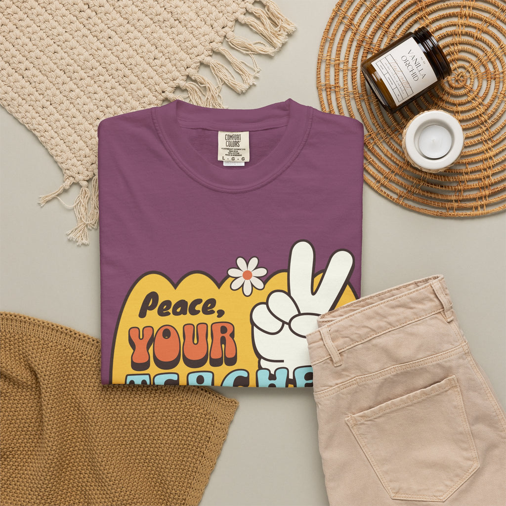 Peace, Your Teacher Is Here T-Shirt — Retro Peace Sign Teacher Appreciation Tee