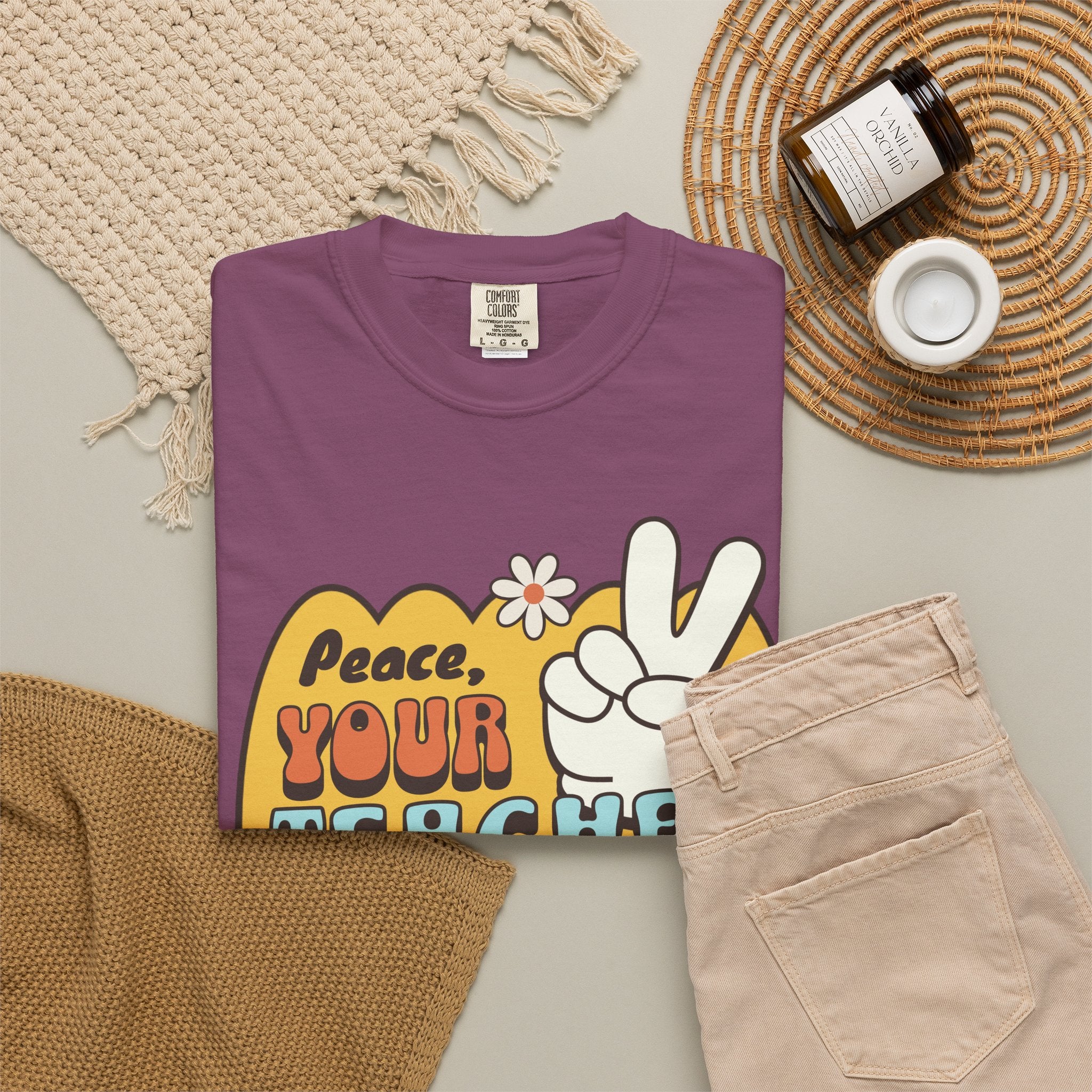 Peace, Your Teacher Is Here T-Shirt — Retro Peace Sign Teacher Appreciation Tee