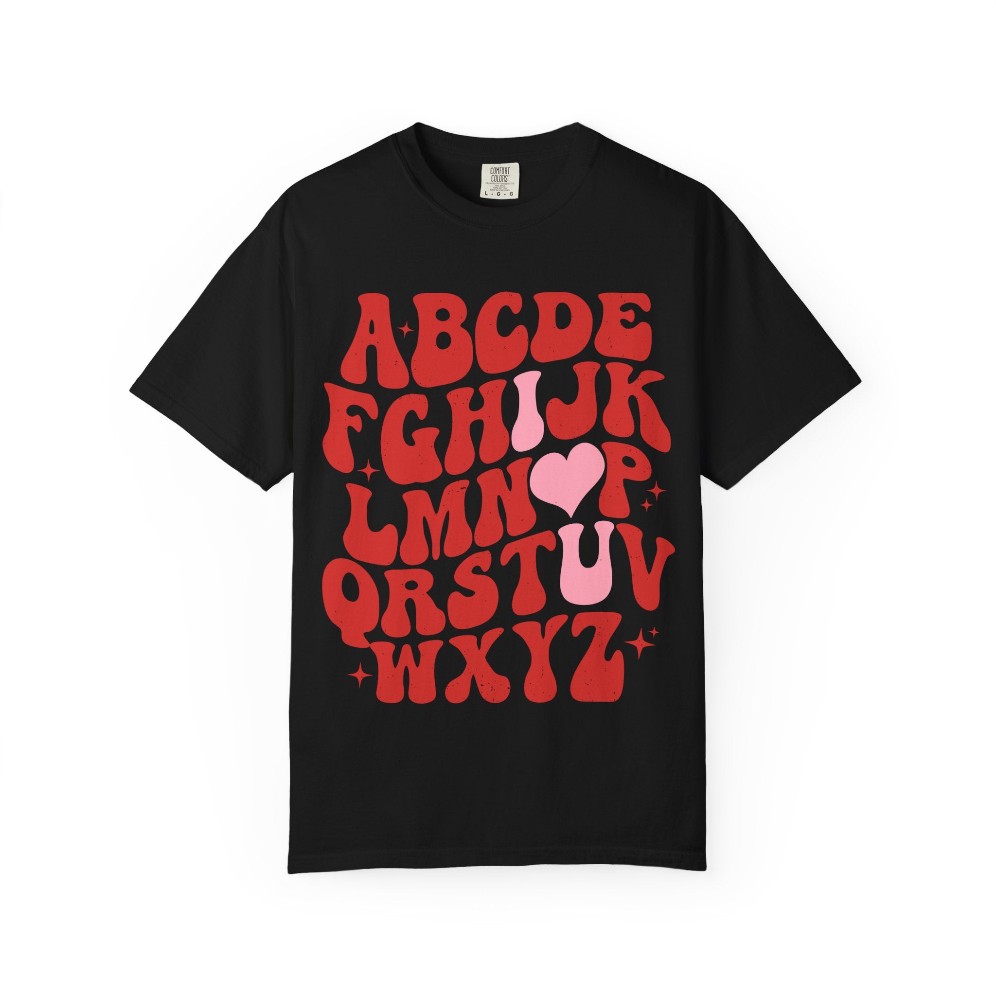 Retro Alphabet Heart T-Shirt — Funky Vintage ABC Graphic Tee