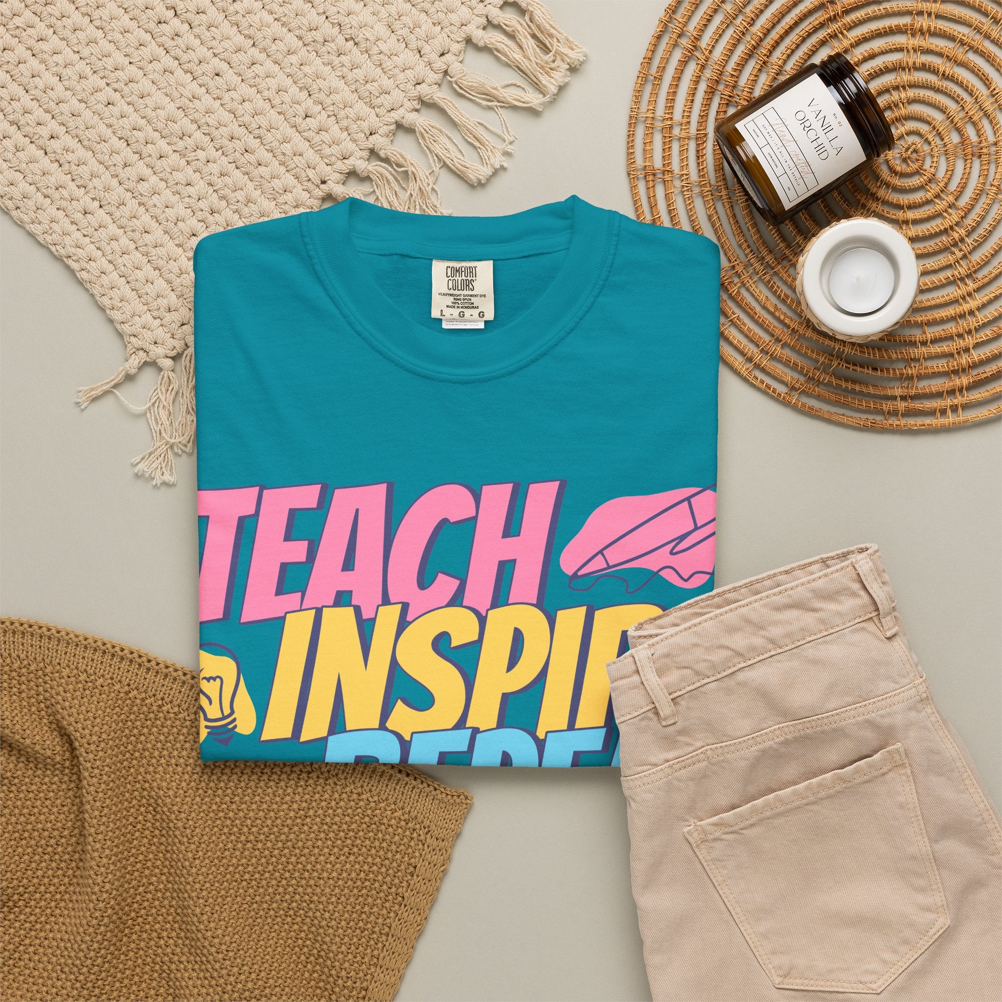 Teach Inspire Repeat T-Shirt — Colorful Teacher Appreciation Tee