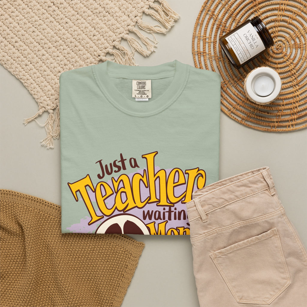 Teacher Skeleton T‑Shirt – "Just a Teacher Waiting for Money" Funny #teacherlife Tee